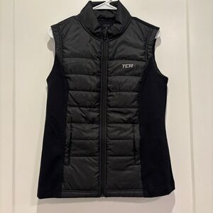 TCA Womens Black Hybrid Quilted Running Vest Full Zip Puffer Gilet Size Medium